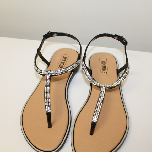 women's black flip flops with rhinestones